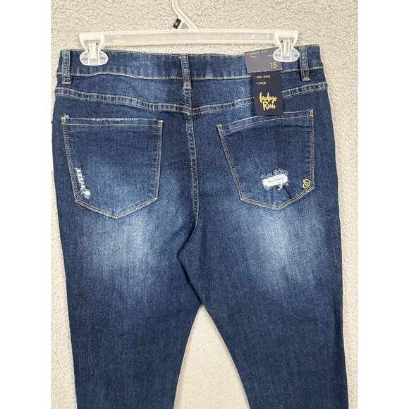 Indigo Rein Women's 5 Button Curvy Crops Denim Jeans Distressed 15 Dark Blue NWT - Picture 5 of 8